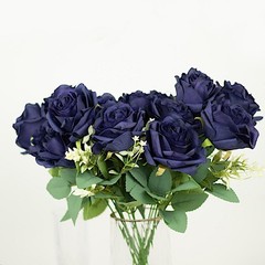 NAVY BLUE 2 Bushes 18″ ARTIFICIAL Faux Silk Rose FLOWERS Bouquet Decorations