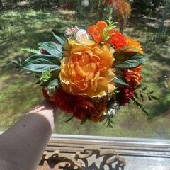 Beautiful Bridal Wedding Bouquet Budget Friendly Faux Flowers Orange Yellow Red