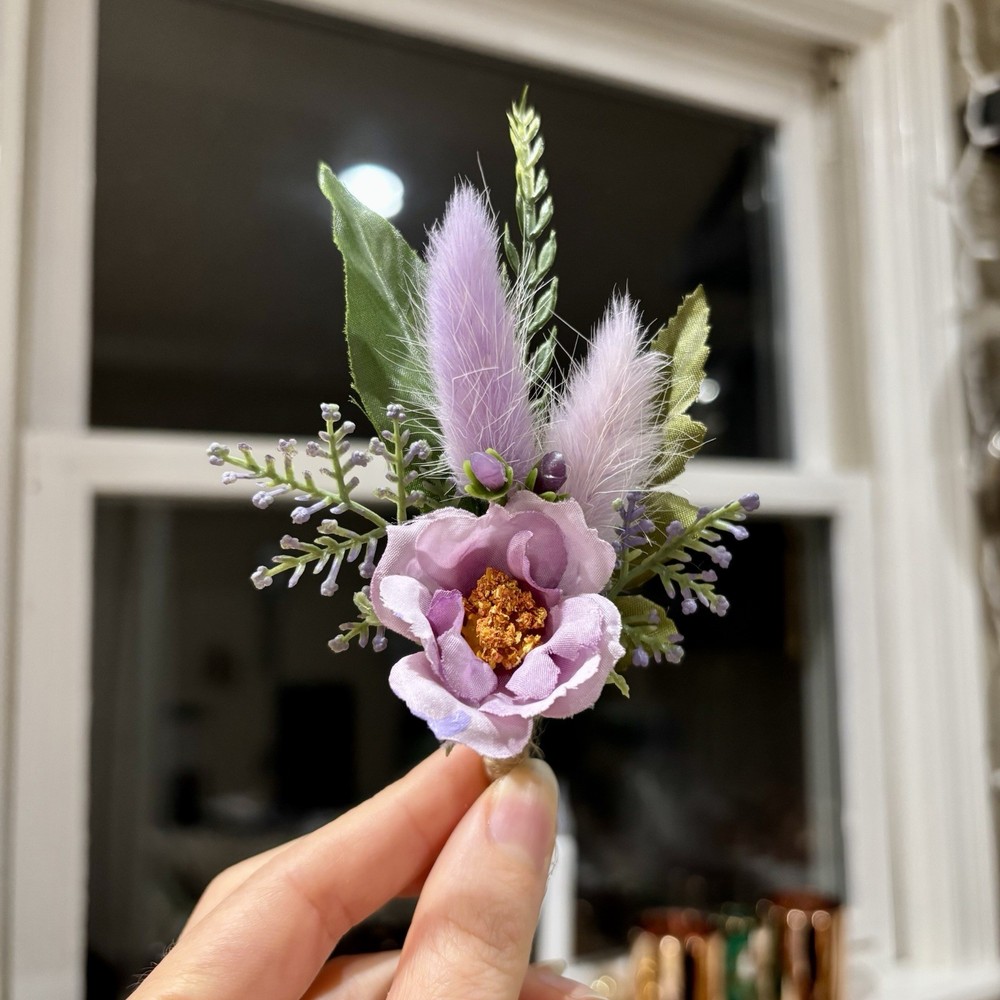 Lot Of 6 Purple Boutonnieres For Men/Grooms Wedding Artificial/dried Flowers