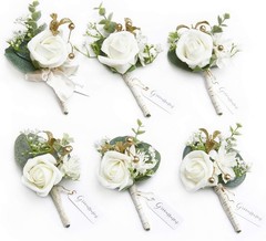 Boutonniere for Men, 6pcs Groom Groomsmen Boutonniere, Artificial Flowers for…