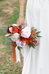 10 Inch Terracotta Wedding Bouquets for Bride Artificial Roses Flower Cascading