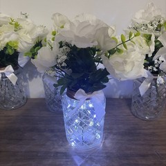 Lot of 6 Floral Centerpieces for Bridal Shower or Wedding – 1 w/Fairy Lights