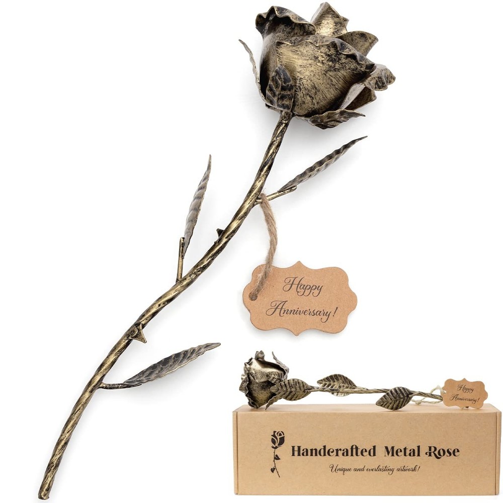 BESZONE Bronze Anniversary 8 Year Gifts – Metal Rose 11.8x3x3 inches,