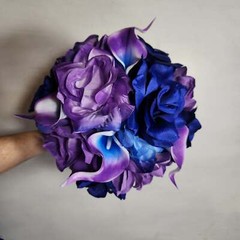 Light Purple Royal Blue Rose Calla Lily Bridal Wedding Bouquet Accessories