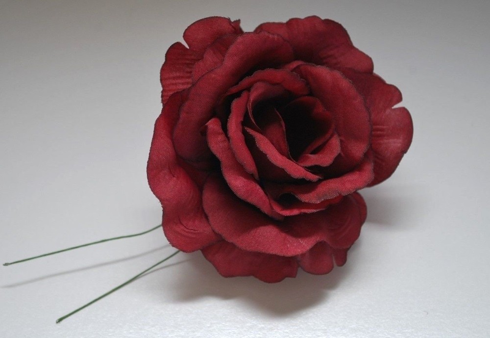10 PC ROSES BURGUNDY SILK ROSE 3.5” Wired Stem Flower Flowers Flor Seda Vino DIY