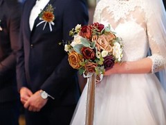 Burnt Orange Wedding Bouquet, Artificial Flowers Bridal Cascading Bouquets, V…