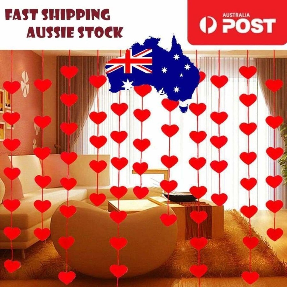 3mtr Garland of 16 Felt Hearts 5.5cm 7x7cm String Charm Love Wedding Valentines