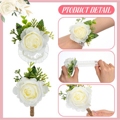 60 Pcs Ivory Rose Corsage & Boutonniere Set for Weddings & Parties