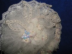 New Stunning Iridescent white floral and beaded leaves, tulle Bridal Bouquet