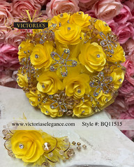 Wedding Quinceanera Bouquet with Rhinestones & Crystals Yellow/Gold