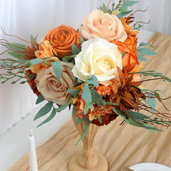 Burnt Orange & Ivory Bridesmaid Bouquet Set of 6 – Premade Floral Arrangements