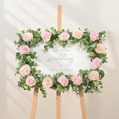 2Pcs 13Ft Artificial Eucalyptus Garlands with Flowers – 8 2 Pcs Pink Rose