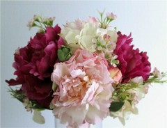 Silk Flower BRIDAL BOUQUET Fuchsia Blush Pink Cream Peony Waxflower Hydrangea