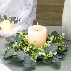 20 Pcs Wedding Candle Rings Green Eucalyptus Leaves Wreaths Artificial Leaf C…