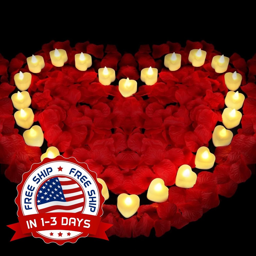 1000 Pétalos De Rosa Artificiales Velas 24 Pieza LED Sin Llama, Para Decoración.