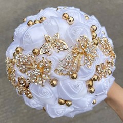 New Bridal Bouquet Exquisite Rhinestone Silk Rose and Pearl Handmade