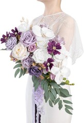 Purple Bridal Bouquet Cascading Lilac Wedding Bouquets Bride 13 Inch Lavender