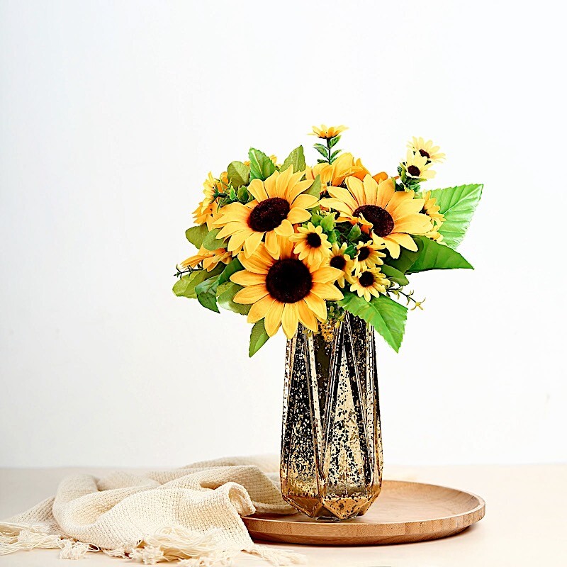 2 Yellow 13″ ARTIFICIAL Faux SILK SUNFLOWER Bouquets Wedding Party Decorations