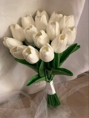 Real Touch White Artificial Tulip Bouquets Bulk Set of 5 Wedding Bridal Flower