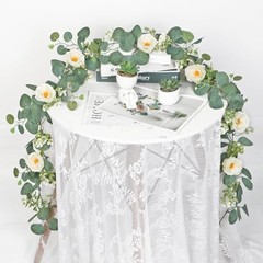 2 Pack 13Ft Artificial Eucalyptus Flower Garland with Roses, Fake 2PCS White