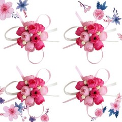 4 Pcs Silk Wedding Wrist Flowers Brooch Flower Ornament for Outdoor Wedding