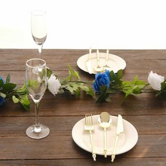 2 WHITE ROYAL BLUE 7 ft long Silk Rose Wedding Garland Leaves Bendable Wire