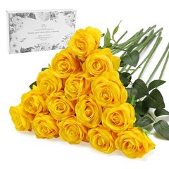 Fake Roses Artificial Flowers – Fake Artificial Roses Silk 16 Pcs Yellow