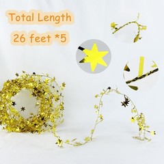 5 Rolls 130 Ft Gold Tinsel Stars Brace Star 26 Foot (Pack of 2),