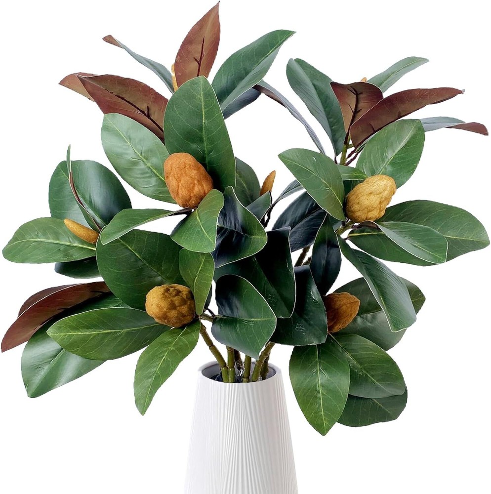 Pack of 4 – Faux Magnolia 32 Inch Long Artificial Magnolia Leaves Branches Fall.