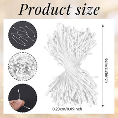 400 Pack White Pearl Double Head 2mm Flower Stamens Artificial Floral Pistil DIY