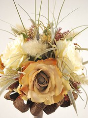 Unique and Gorgeous Wedding Bouquet Silk Flowers, Foliage and Brown Ribbon
