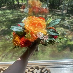 Beautiful Bridal Wedding Bouquet Budget Friendly Faux Flowers Orange Yellow Red