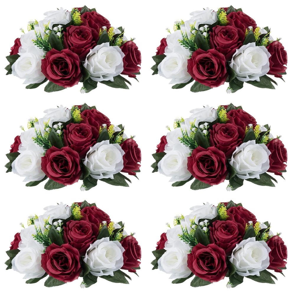 NUPTIO Flower Wedding Centrepieces for Tables – 6 Pcs 9.5in Diameter Burgundy…