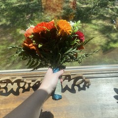Beautiful Bridal Wedding Bouquet Budget Friendly Faux Flowers Orange Yellow Red