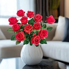 12PCS Fake Red Roses Artificial Red Flowers Bulk, Silk Faux Roses with Stems