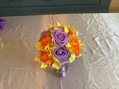 Silk daffodil and lavender rose bouquet