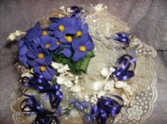 PURPLE BRIDESMAID BOUQET W/ CARRYING HANDLE SATIN RIBBON LILY OF THE VALLYNEW #9