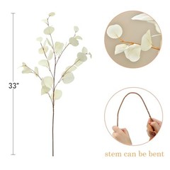 3 PCS Artificial Eucalyptus Stems 33″ Long Cream White Fake Leaves – 3 Pieces