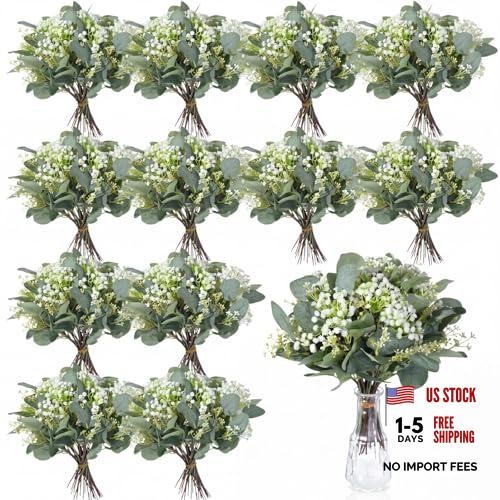 Bulk Artificial Silver Dollar Greenery Eucalyptus Leaves – 100 Mixed Stems