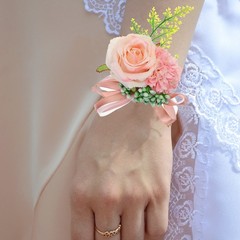 2Pcs Artificial Corsage Wristlet Flower Wrist Prom Corsage Light Blue