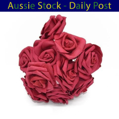 Foam Flowers Burgundy 7cm Rose Stems Artificial Wedding Bride Bouquet 20pcs