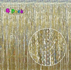 4 Pack Gold Metallic Tinsel Fringe Curtains for Photo Booth Backdrop