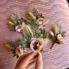Lot Of 6 Light Pink Boutonnieres For Men/Grooms Wedding Artificial/dried Flowers