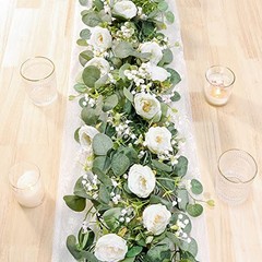 2 Pack 13Ft Artificial Eucalyptus Flower Garland with Roses, Fake 2PCS White