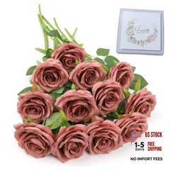 Artificial Rose Flower Dusty Rose Flowers Silk Flowers 12 pcs with Long Stem