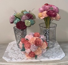 Sola brand faux floral bouquets wood carved roses & more 3 bouquets total