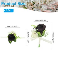 4 Pcs Artificial Rose Wrist Corsage and Boutonnieres Set Wedding Black