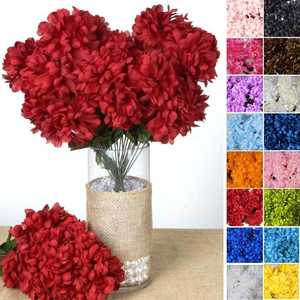 4 bushes – 56 LARGE Chrysanthemum MUMS BALLS Silk Wedding Flowers Centerpieces