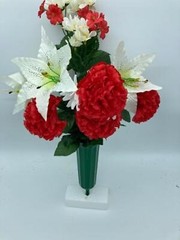 Silk Red Carnation & White Lilly Bouquet Vase