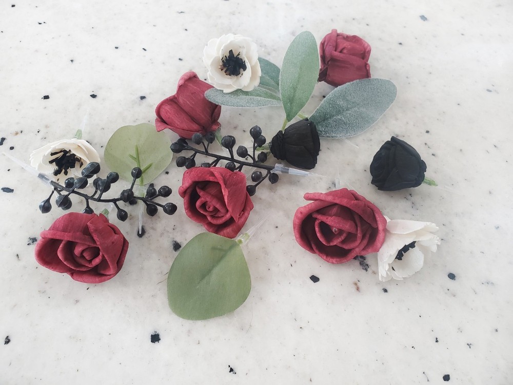 Burgundy Wedding Cake Flower Black White Anemone Sola Wood Reusable Decor Topper
